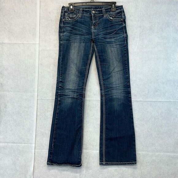 SOUNDGIRL Jeans Women's Size 9 Blue Denim Sequin Embroidered Bootcut Medium Wash - Picture 1 of 14